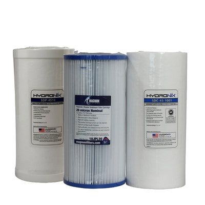 3 Stage Jumbo Replacement Pre-Filter Set with 20, 1 micron and Carbon - 10" or 20" option