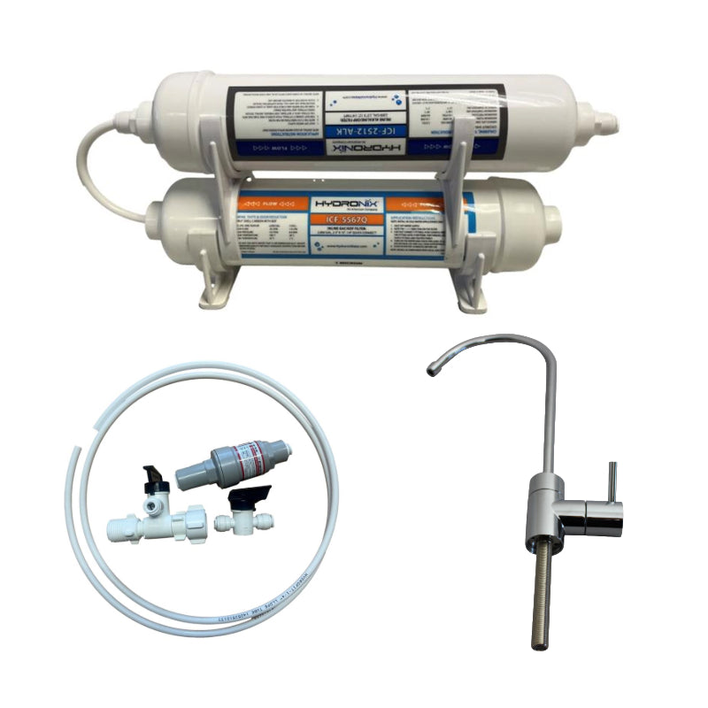 Underbench Double Stage Filter System for Chlorine Reduction with Alkaline c/w Tap