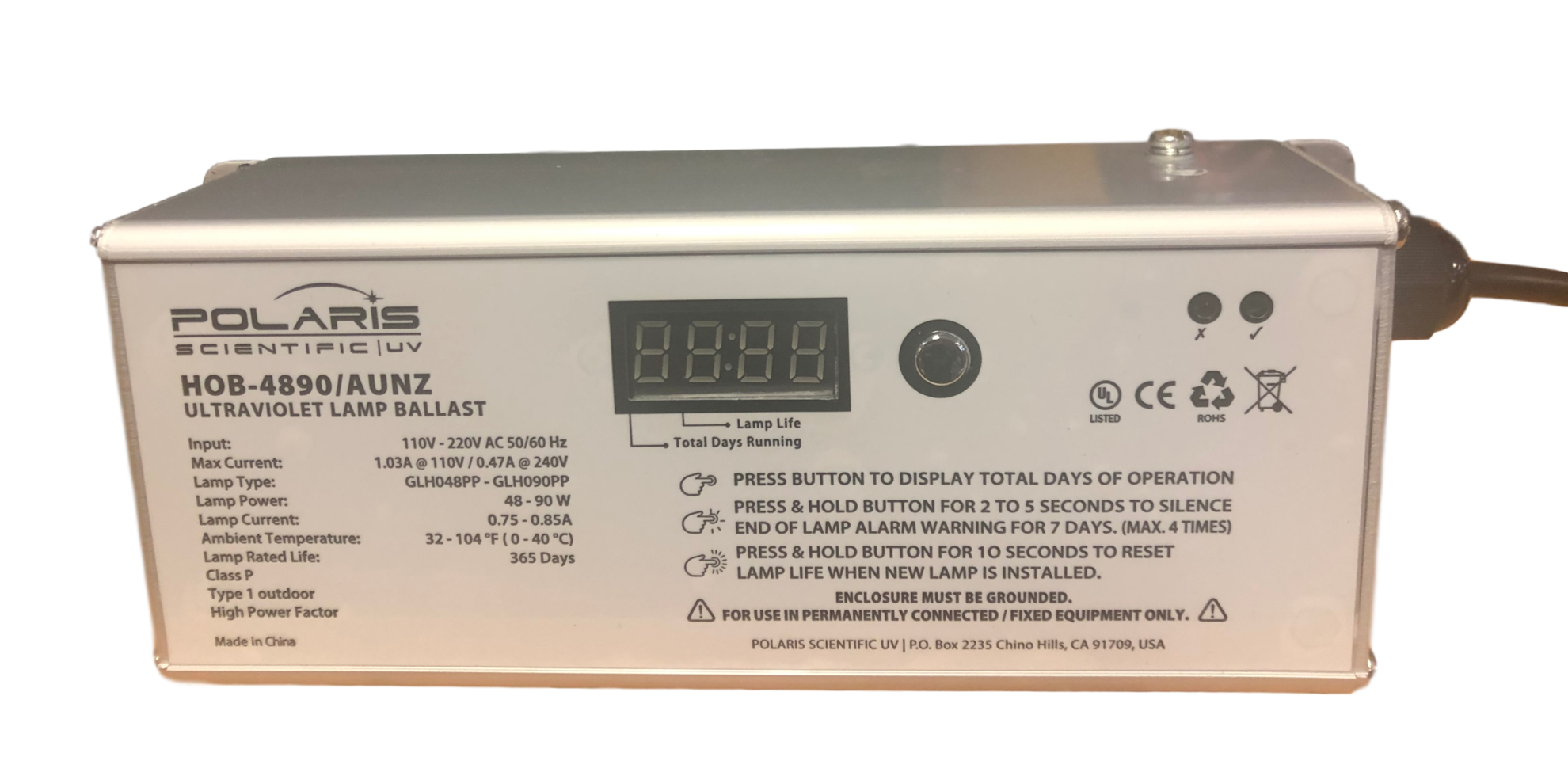 UV Ballast for Polaris UVA-418HO, UVA-630HO & UVA-946HO Lamps c/w 365 Countdown Timer