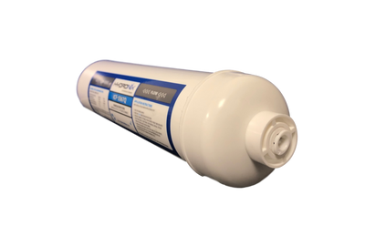 Replacement Inline GAC Filter Cartridge with Integrated 1/4" Quick Connect Fittings 2.5" x 12" / 1 Micron / Activated Carbon with added 1/2 lb KDF55