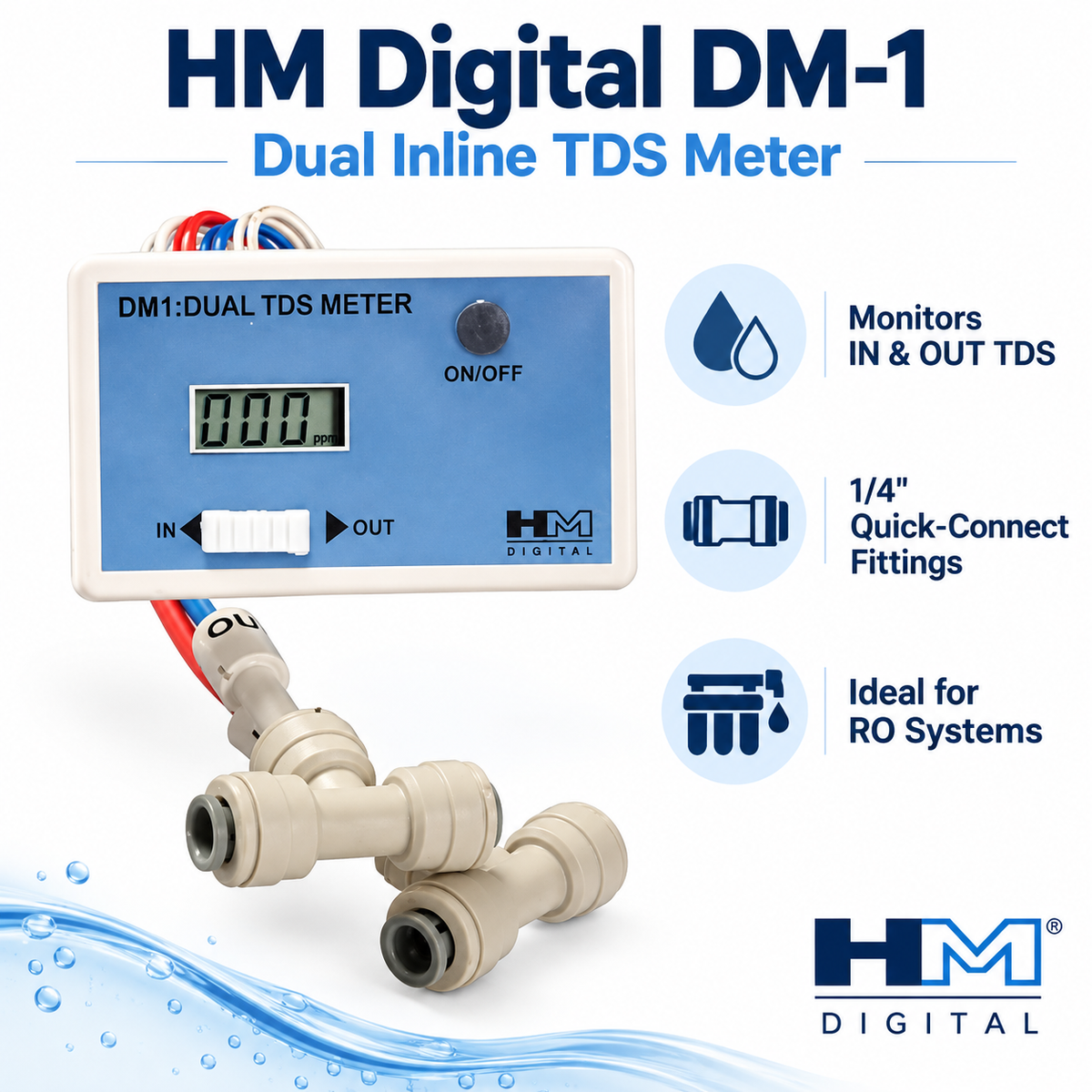 HM Digital DM-1 Dual Inline TDS Meter – RO Water Quality Monitor