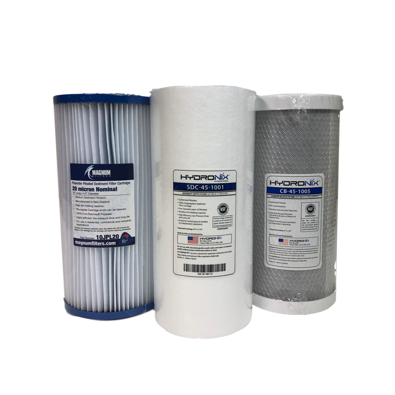3 Stage Jumbo Replacement Pre-Filter Set with 20, 1 micron and Carbon - 10" or 20" option